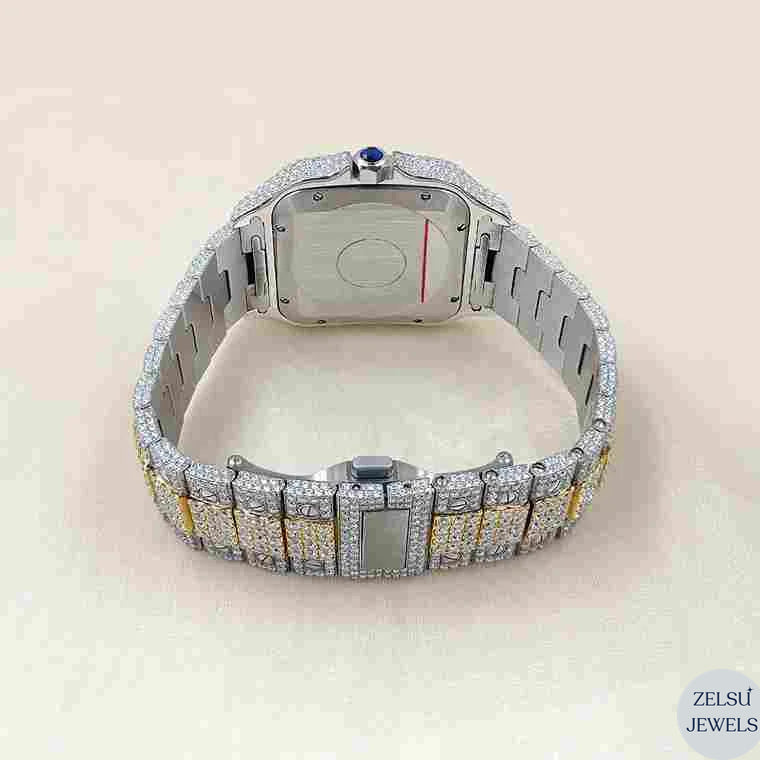 Cartier diamond bust-down watch, featuring a sparkling design that stands out with its diamond embellishments.