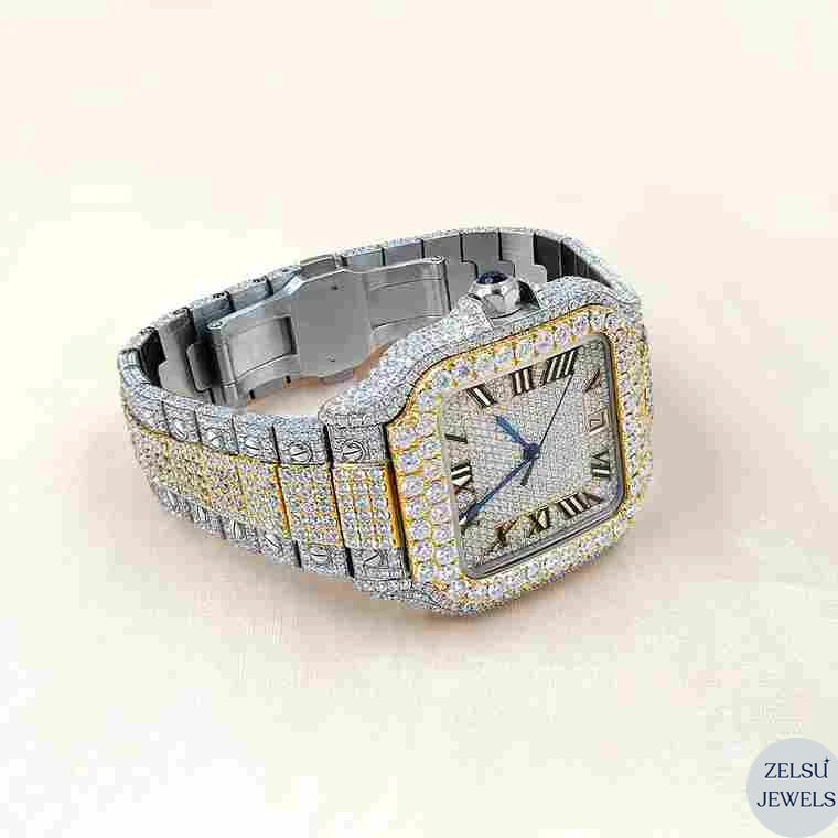 Exquisite Cartier bust-down watch, adorned with radiant diamonds for a sophisticated, luxurious look.