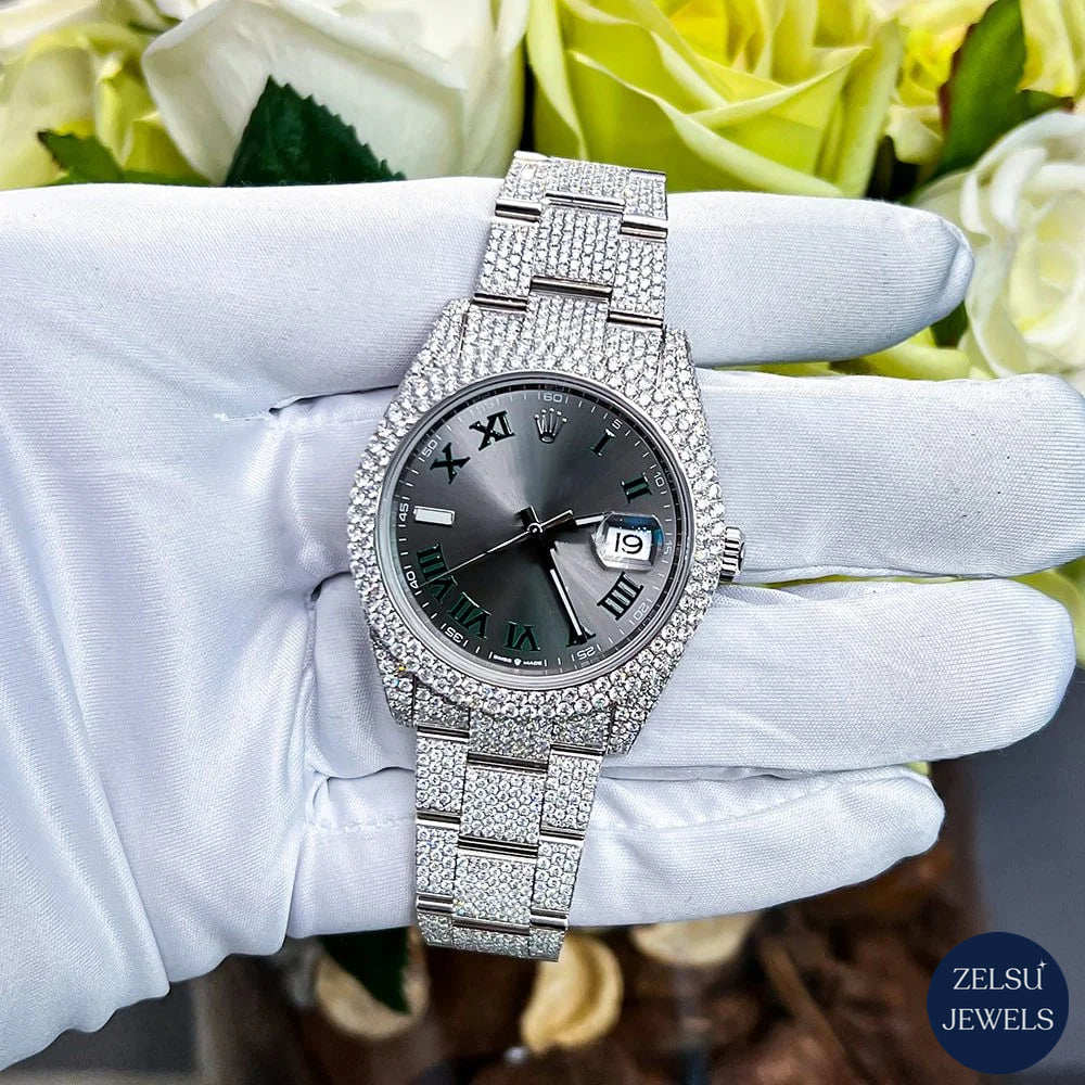 Luxury diamond watch with striking black crystal dial and radiant diamond accents for a bold look.