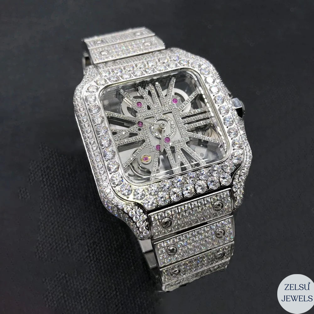 Cartier two-tone silver watch featuring automatic movement and a refined, classic design.