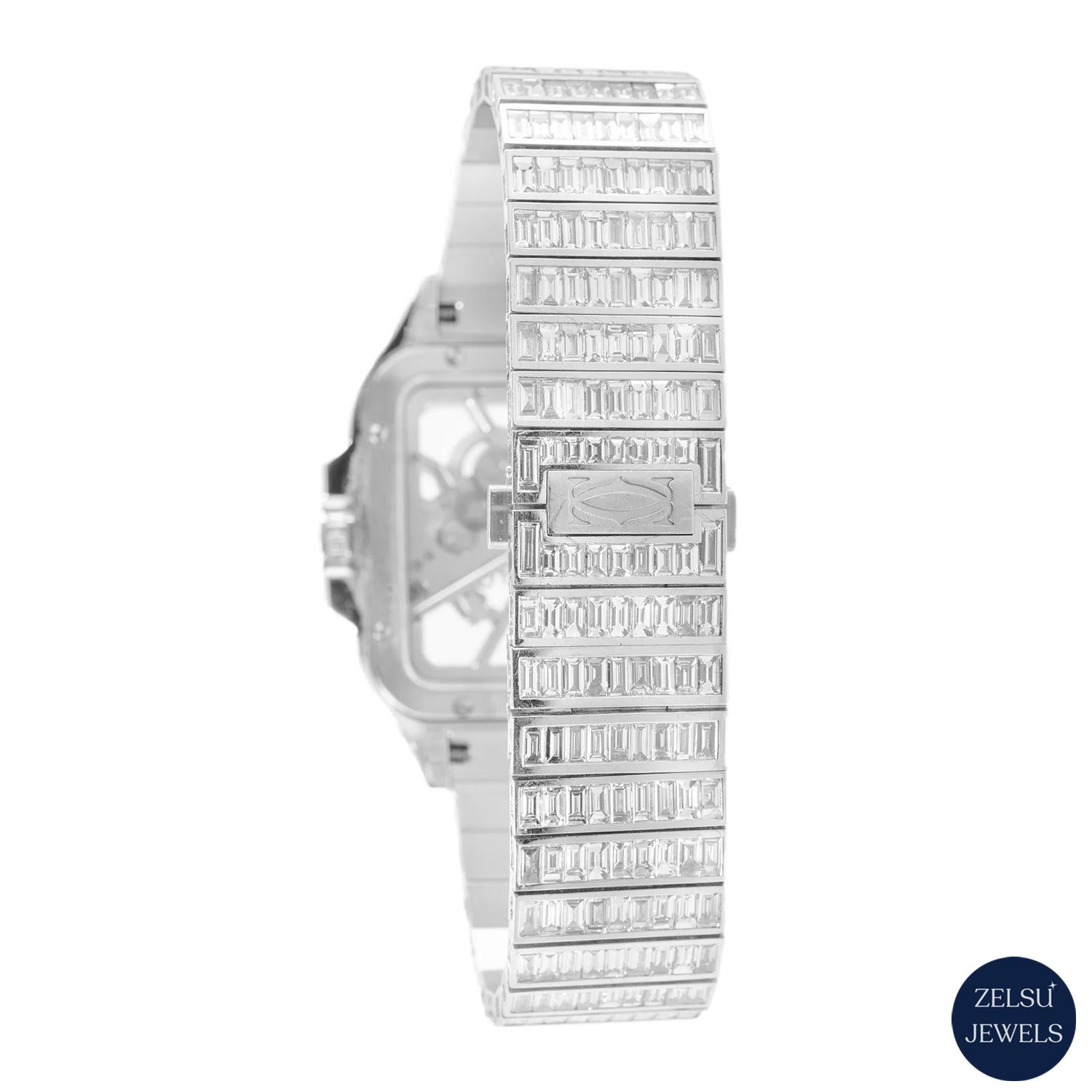 Sophisticated full emerald diamond silver watch, offering unparalleled luxury with every detail.