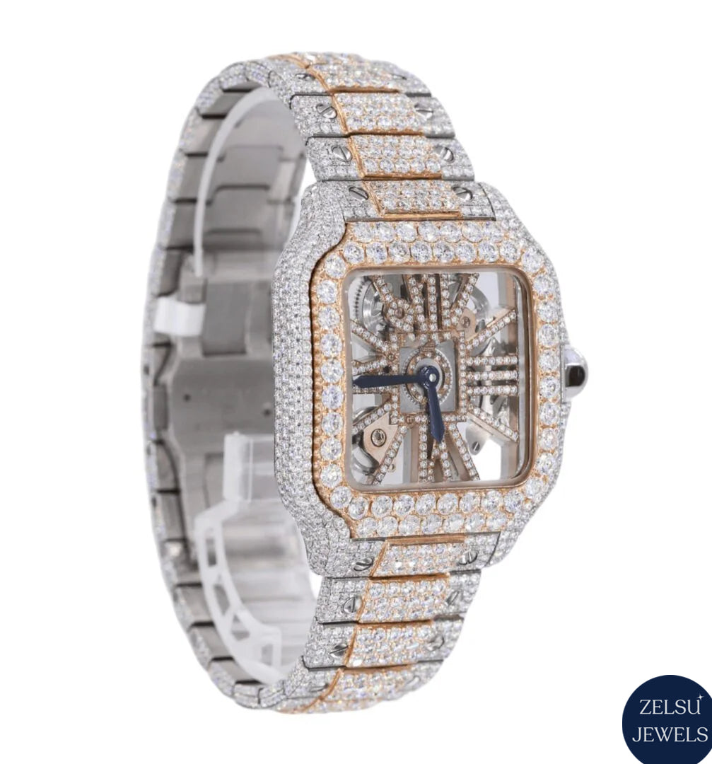 Elegant two-tone moissanite diamond watch featuring automatic movement and radiant diamonds for a luxurious look.