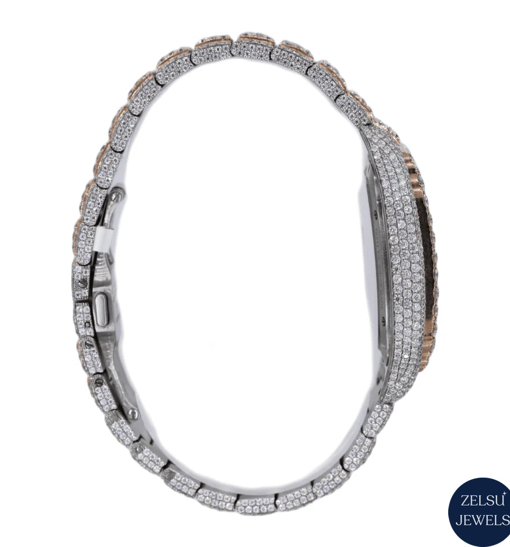 Timeless two-tone moissanite diamond watch with automatic movement, ideal for collectors and watch enthusiasts.