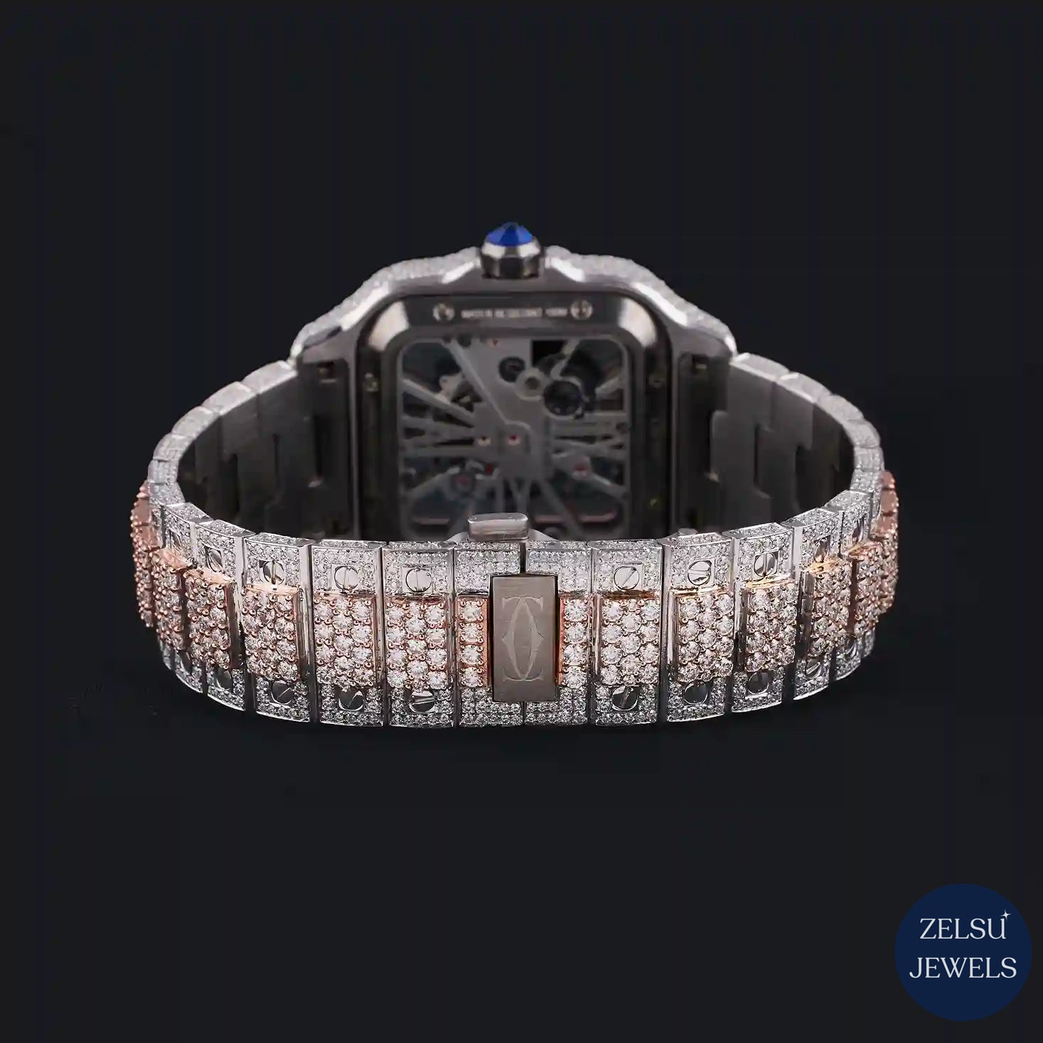 Automatic two-tone moissanite diamond watch with precision movement and radiant diamonds, perfect for luxury lovers.