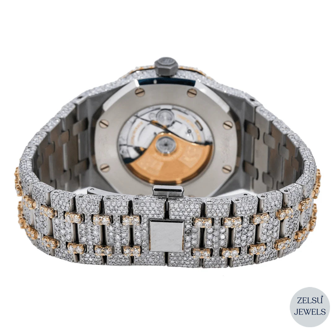 Two-tone moissanite watch with a radiant rainbow dial, ideal for luxury lovers who appreciate colorful style.