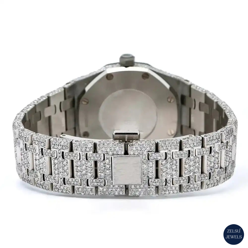 Elegant silver diamond watch with red dial and luxury diamond embellishments, ideal for special occasions.