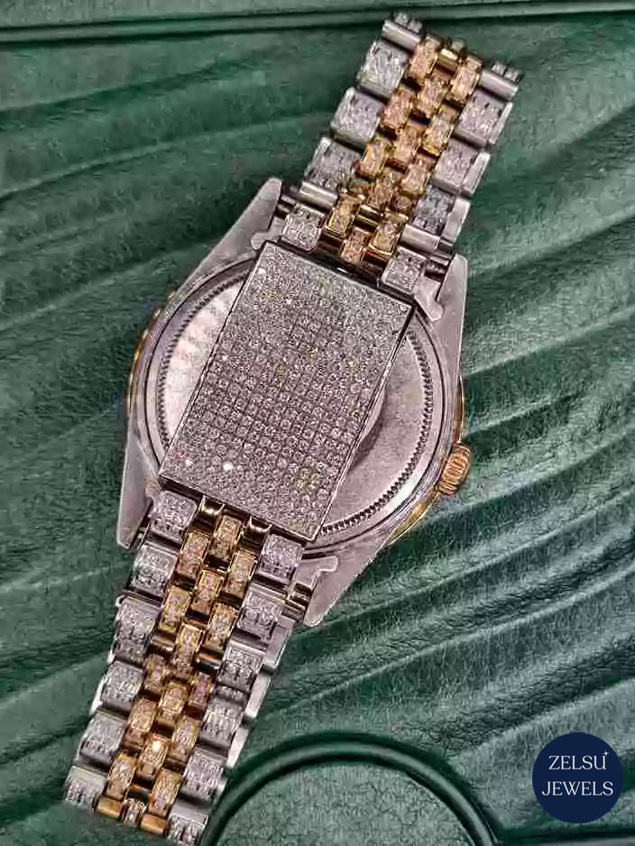 Exquisite bust-down diamond watch, featuring VVS diamonds and a moissanite diamond-encrusted design for ultimate luxury.