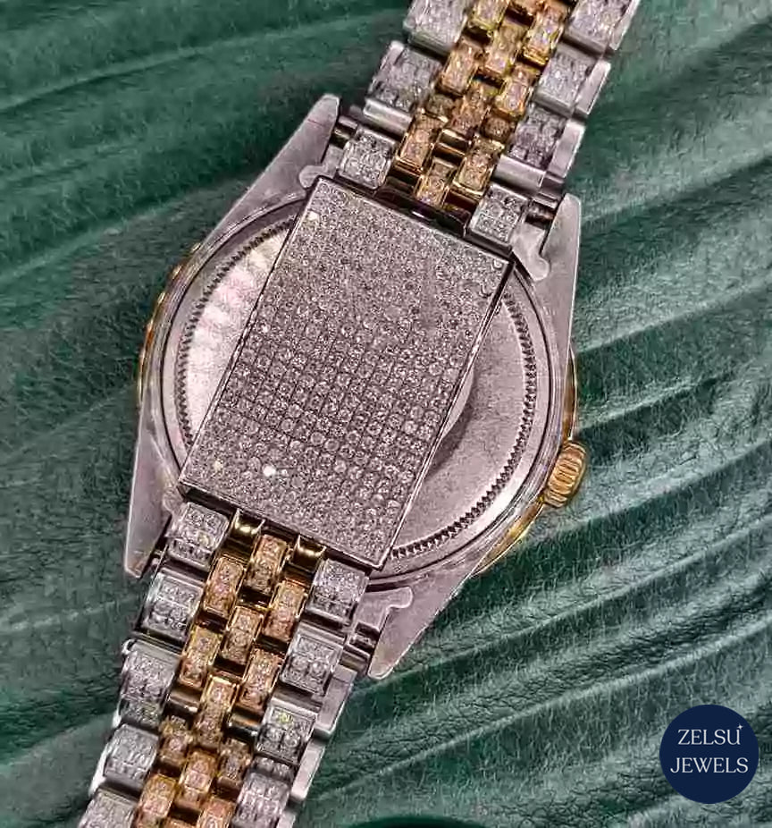 VVS diamond bust-down watch with radiant moissanite diamonds, offering a bold and elegant look.