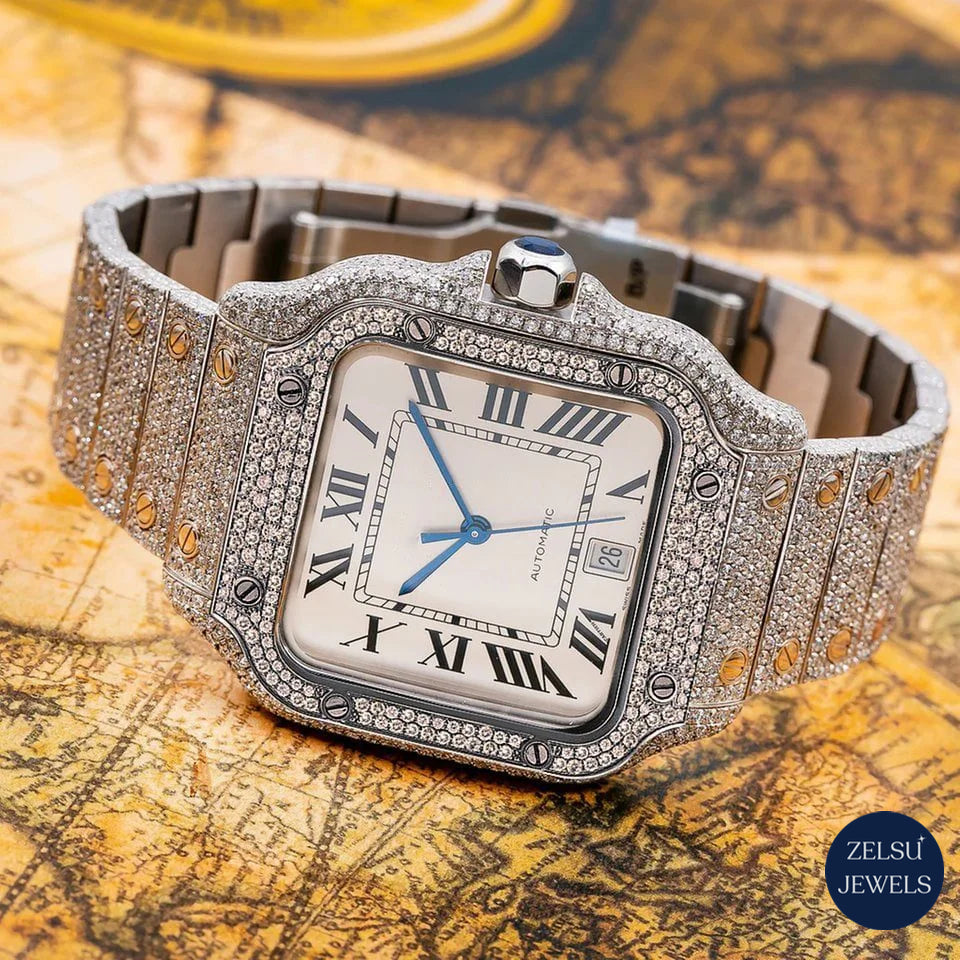 Exquisite Cartier diamond watch with flawless diamonds, offering a sophisticated and luxurious design.