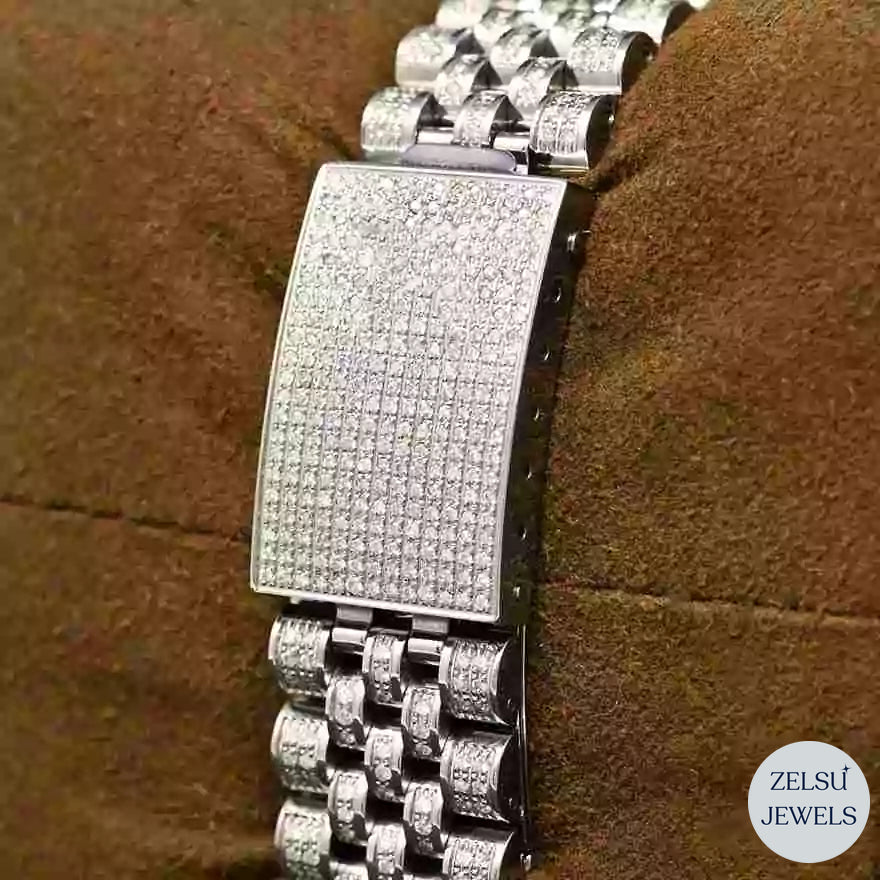 Timeless Roman numeral silver diamond watch, featuring high-quality diamonds and premium craftsmanship.