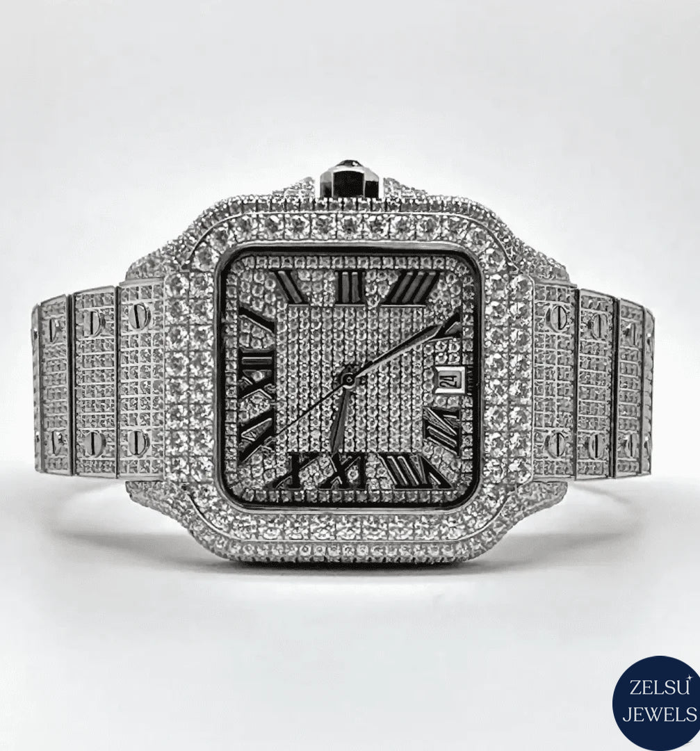 Exquisite bust-down Cartier watch, featuring a vibrant blue dial and dazzling diamond detailing for a premium look.