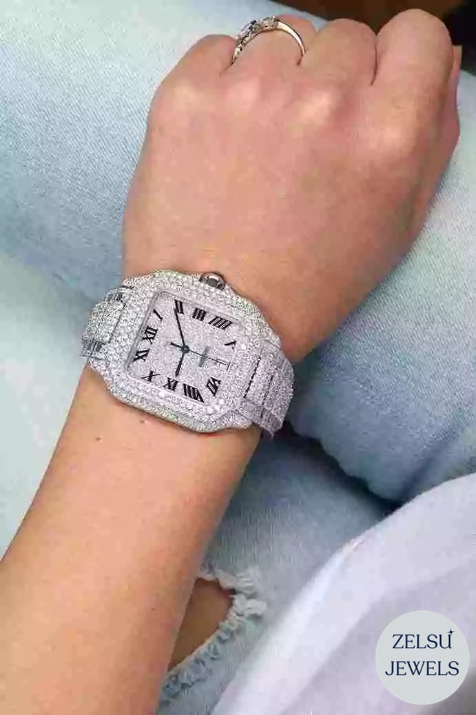 Exquisite Cartier bust-down watch with a bold blue dial and radiant diamonds for a high-end, luxurious timepiece.