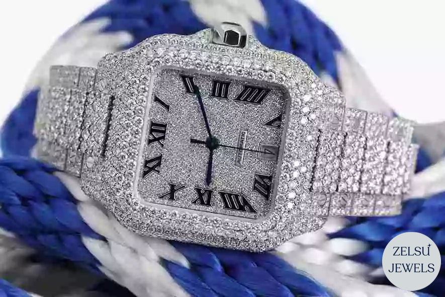 Cartier bust-down watch featuring a blue dial and sparkling diamond accents, perfect for those seeking elegance.