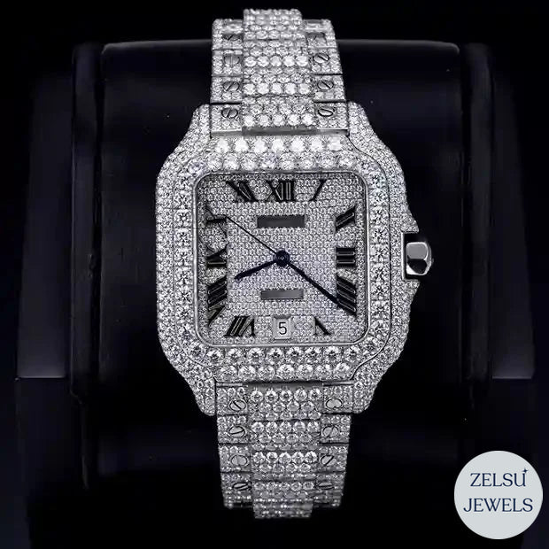 Elegant Cartier bust-down watch with blue dial and radiant diamonds, perfect for fashion-forward luxury lovers.