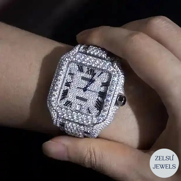 Cartier bust-down watch with stunning blue dial and radiant diamonds, ideal for collectors seeking bold luxury.