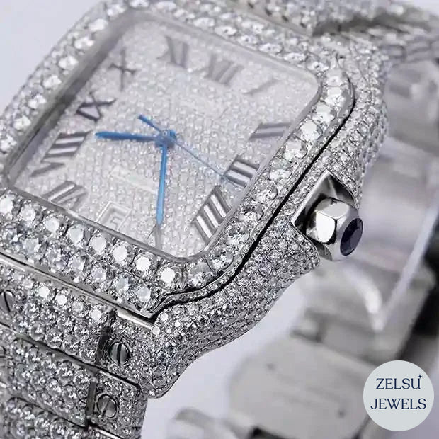 Timeless Cartier bust-down watch, featuring a captivating blue dial and sparkling diamonds for a premium look.