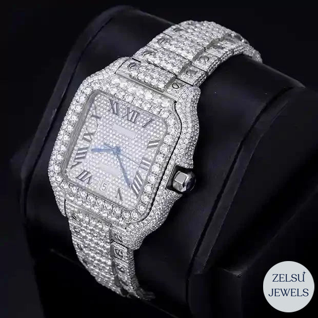 Luxury Cartier bust-down watch with blue dial and brilliant diamonds, offering both elegance and bold design.