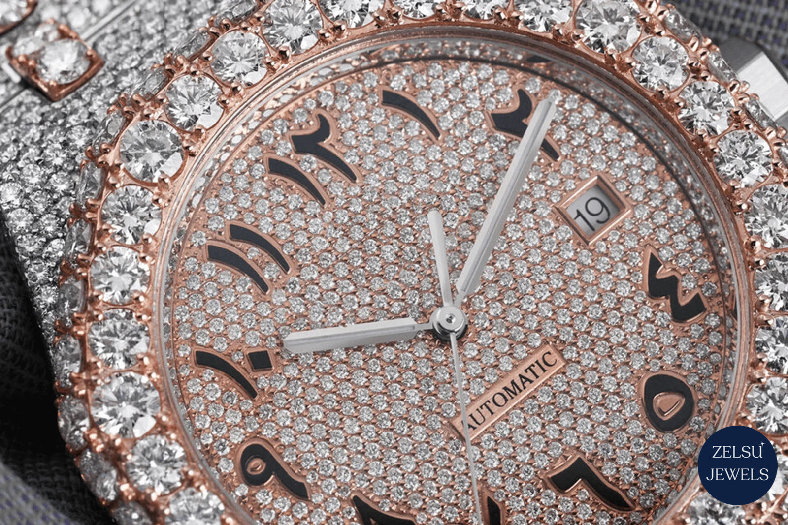 Timeless Roman dial bust-down watch, adorned with radiant diamonds for a striking and sophisticated luxury look.