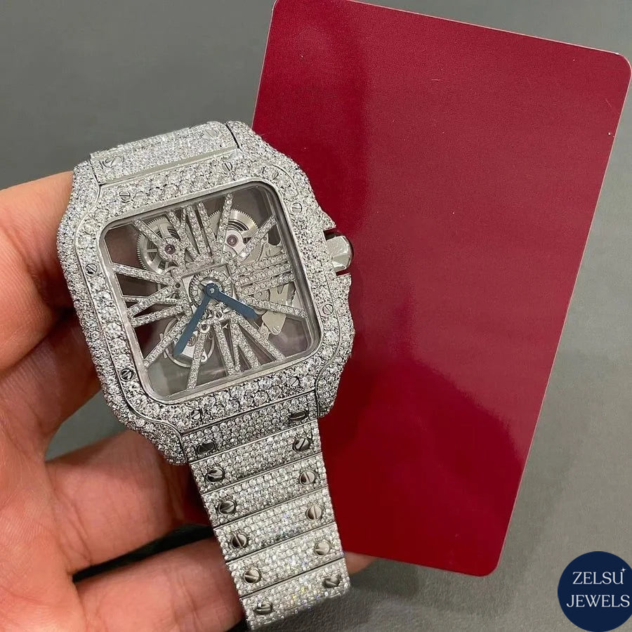 Exquisite automatic moissanite watch with a radiant diamond bezel, ideal for fashion-forward individuals.