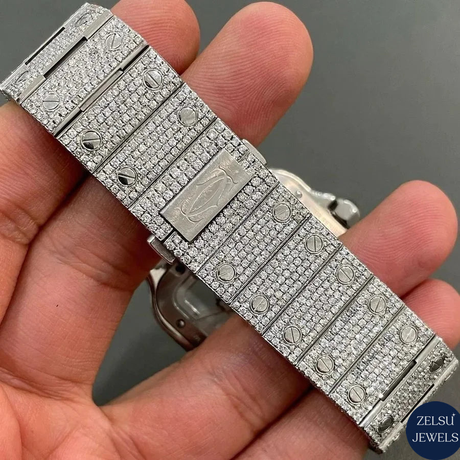 Elegant automatic moissanite watch with a sparkling diamond bezel, perfect for collectors and luxury enthusiasts.