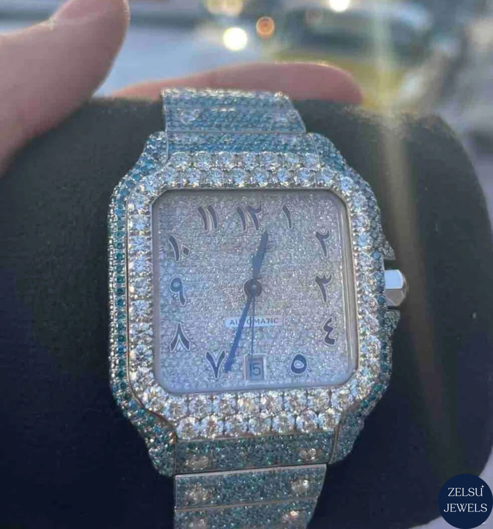 Luxury green diamond moissanite watch with bold design, ideal for collectors who appreciate luxury and vibrant style.