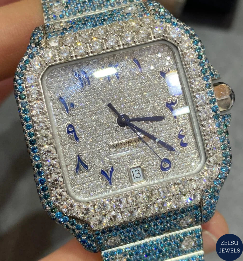 Unique green diamond moissanite watch, offering a hip-hop-inspired look with premium diamonds and a luxury finish.