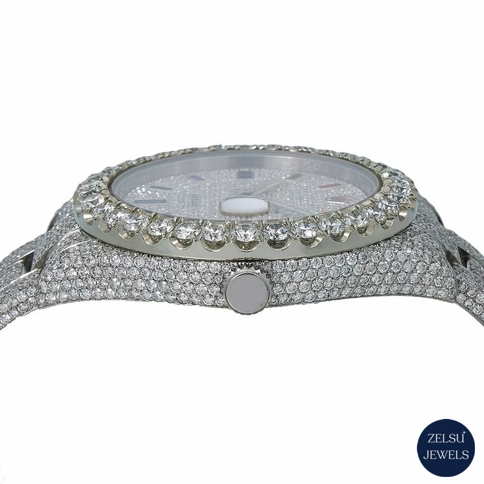 Rolex wristwatch with a radiant color diamond dial, combining Swiss craftsmanship with colorful brilliance.
