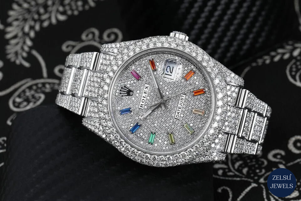 Luxury Rolex wristwatch with a colorful diamond dial, ideal for those seeking a vibrant and luxurious timepiece.