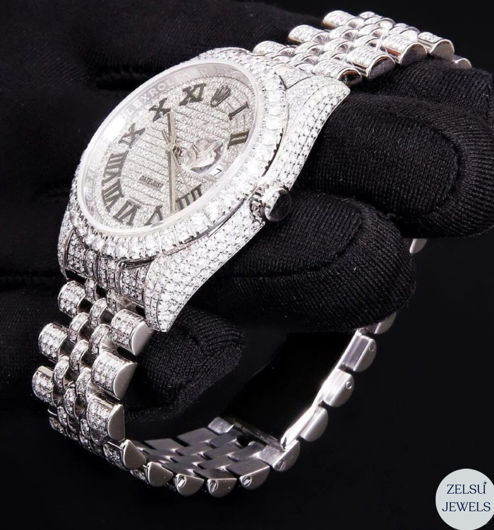 Rolex moissanite silver diamond watch, perfect for collectors who appreciate high-end craftsmanship and stunning diamonds.