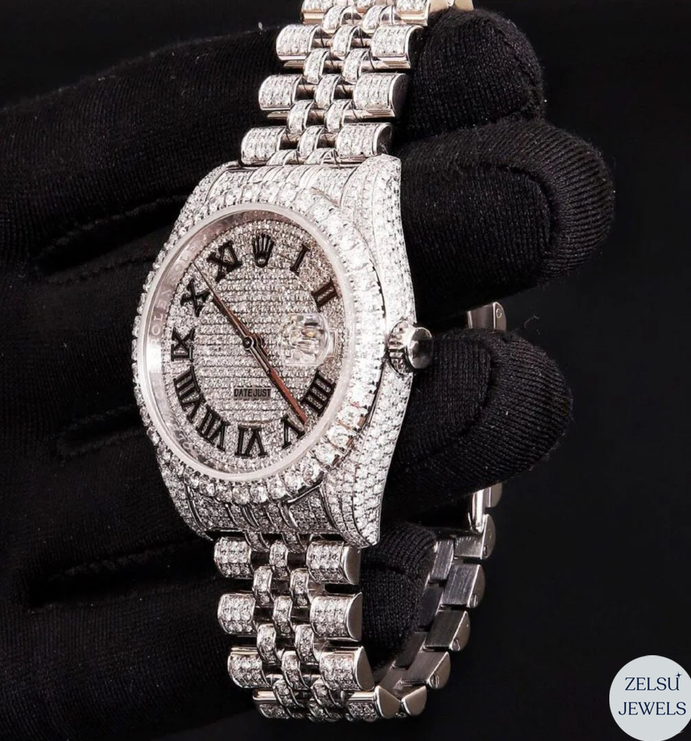 Radiant Rolex moissanite silver diamond watch, offering both Swiss precision and brilliant moissanite diamonds.