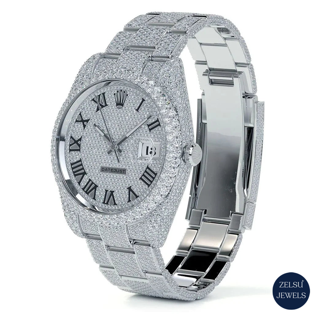 Rolex moissanite silver diamond watch with stunning moissanite diamonds, perfect for those who appreciate luxury and craftsmanship.