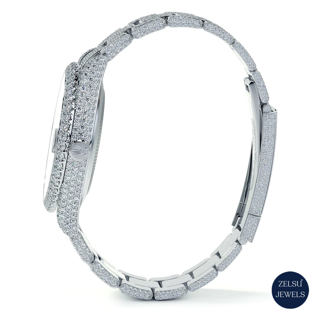 Timeless Rolex moissanite silver diamond watch, offering the brilliance of diamonds and the precision of Rolex craftsmanship.