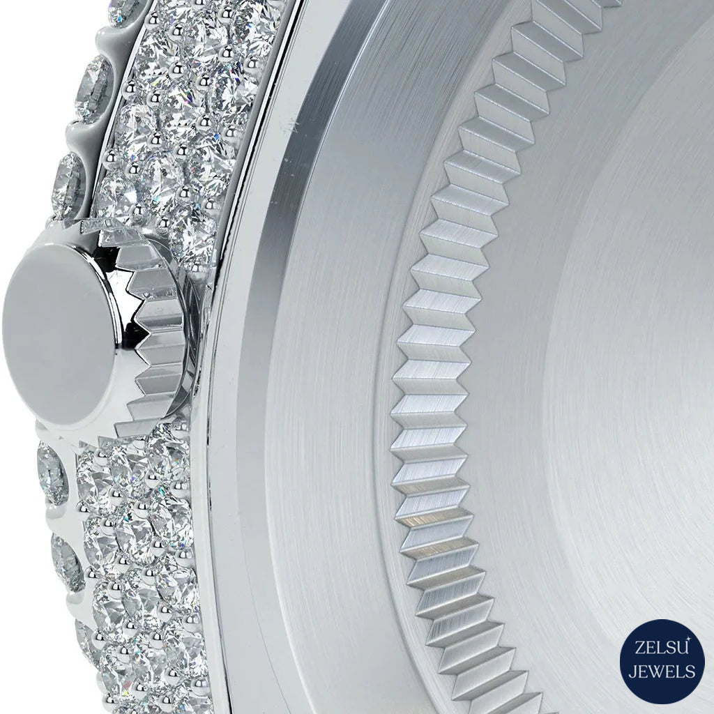Rolex moissanite silver diamond watch, combining moissanite diamonds with classic Rolex design for a high-end accessory.