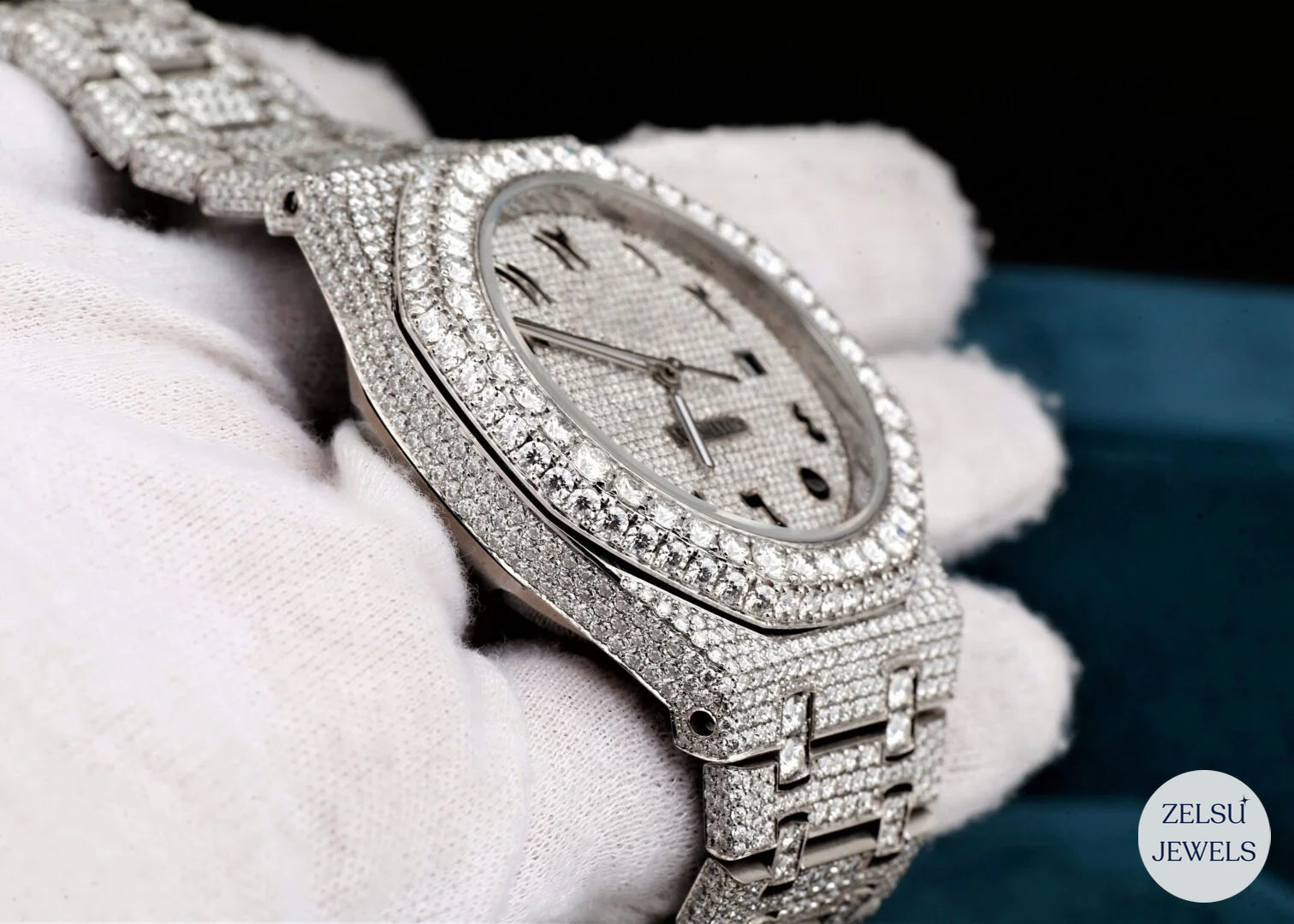 Exquisite moissanite silver diamond watch, offering both luxury and timeless appeal with brilliant diamonds.