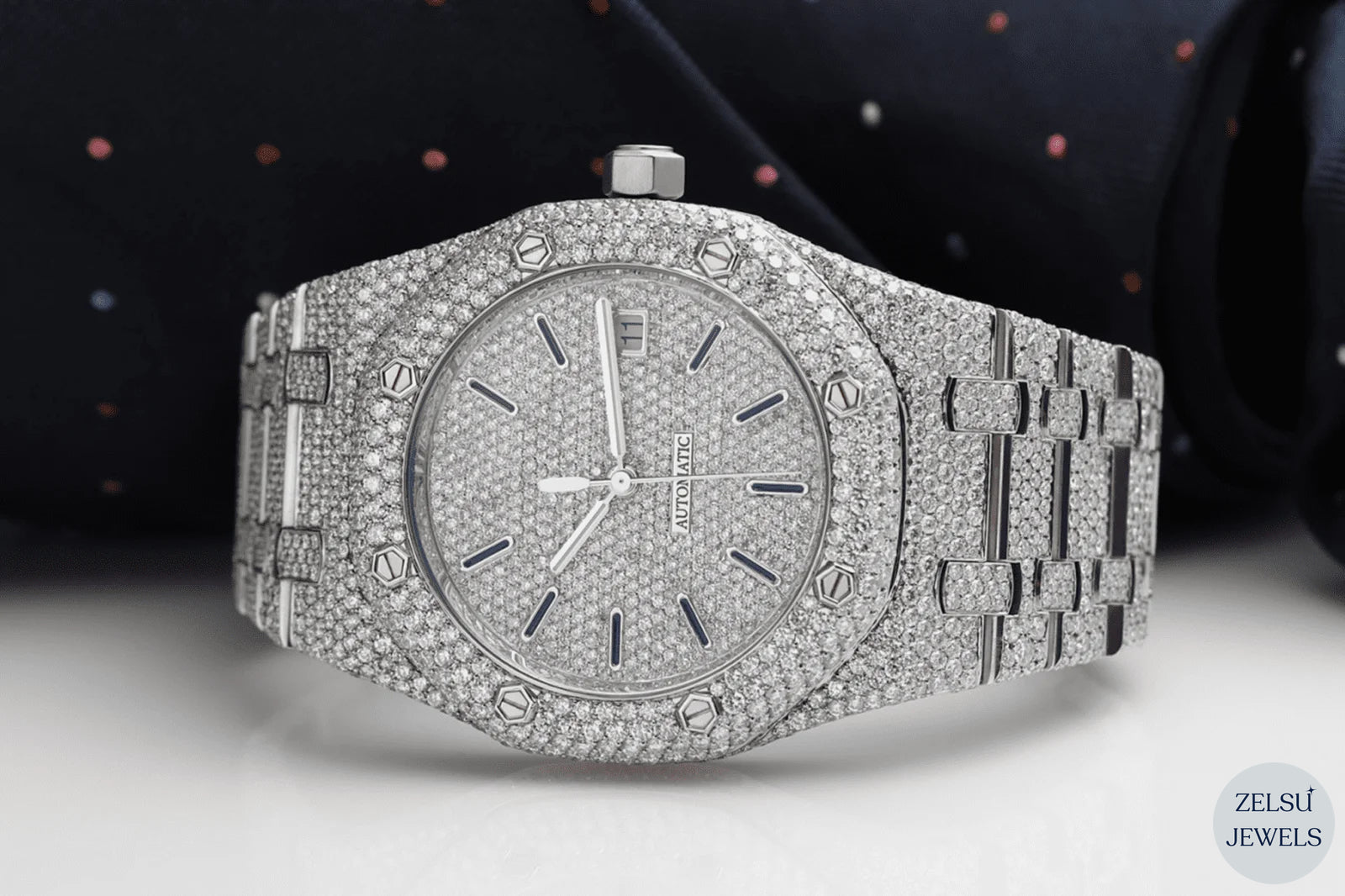 Sophisticated moissanite silver diamond watch with brilliant diamonds, offering timeless elegance and precision.