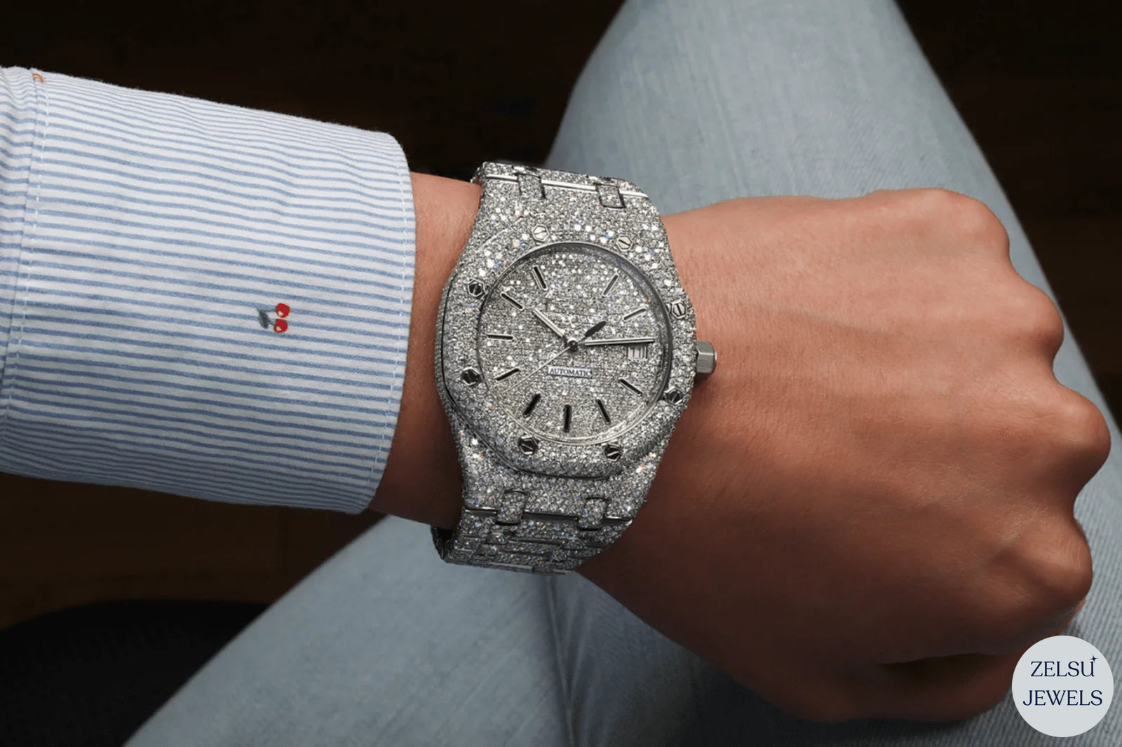 Exquisite moissanite silver diamond watch featuring radiant diamonds and refined silver craftsmanship.