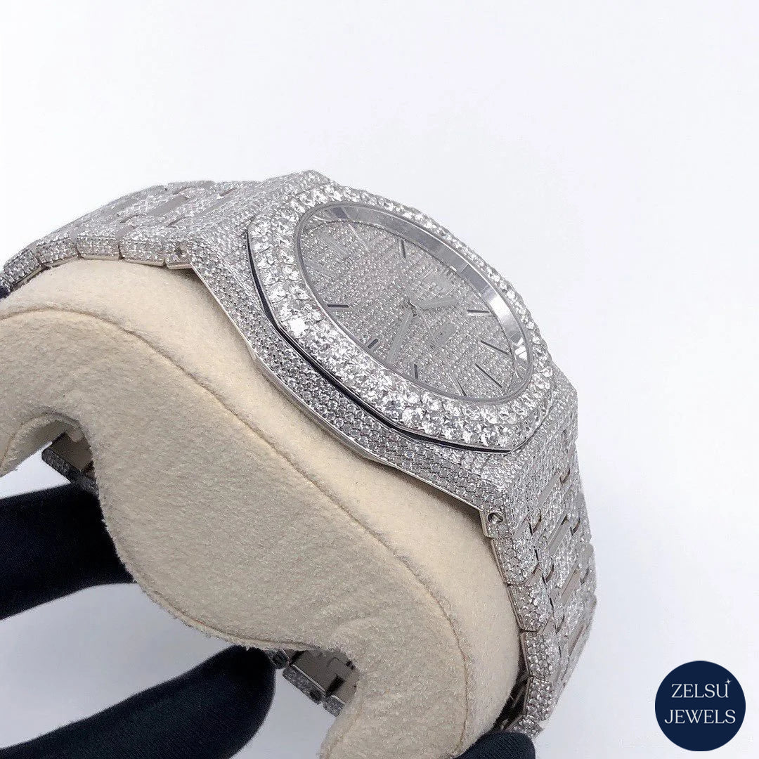 Luxury moissanite diamond watch with VVS clarity diamonds, offering unmatched sparkle and elegance.