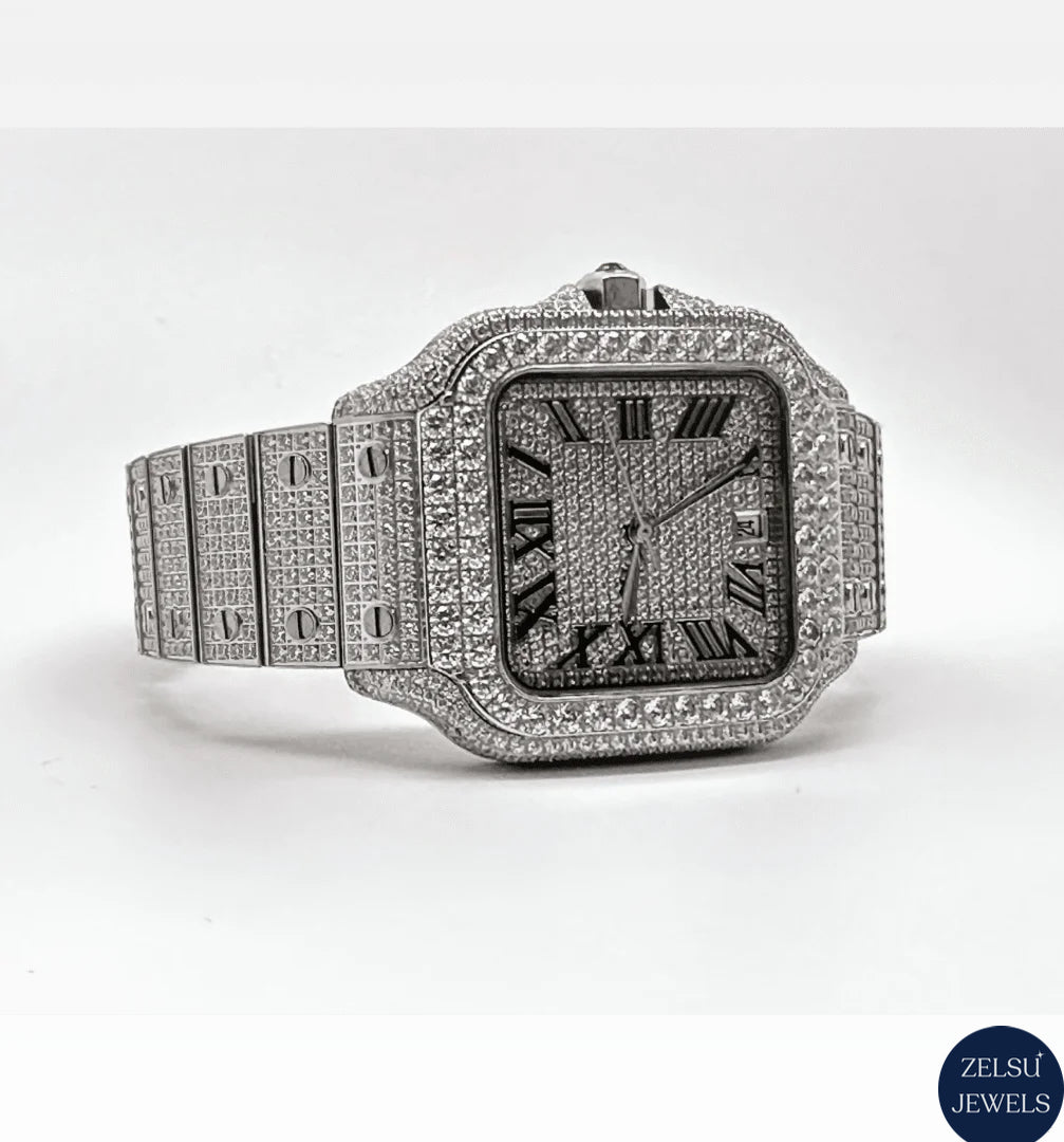 Exquisite Cartier bust-down watch featuring fully VVS clarity diamonds, offering unmatched luxury and sparkle.