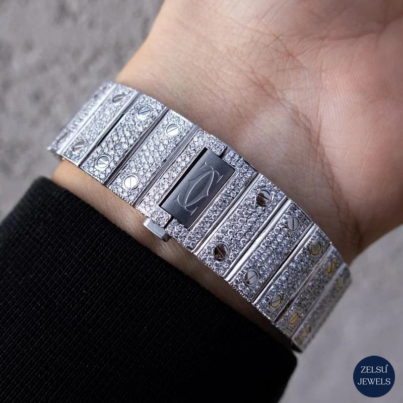 Elegant Cartier silver automatic watch, featuring iconic design and reliable Swiss movement for a luxury timepiece.