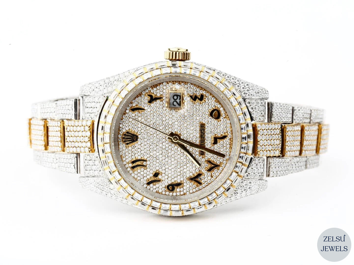 Exquisite Rolex two-tone moissanite watch, combining the elegance of moissanite diamonds with iconic Rolex craftsmanship.