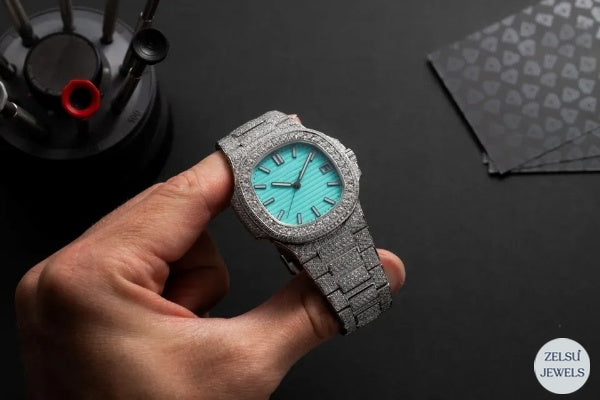 Exquisite modern moissanite diamond watch, offering a perfect blend of contemporary style and timeless luxury.