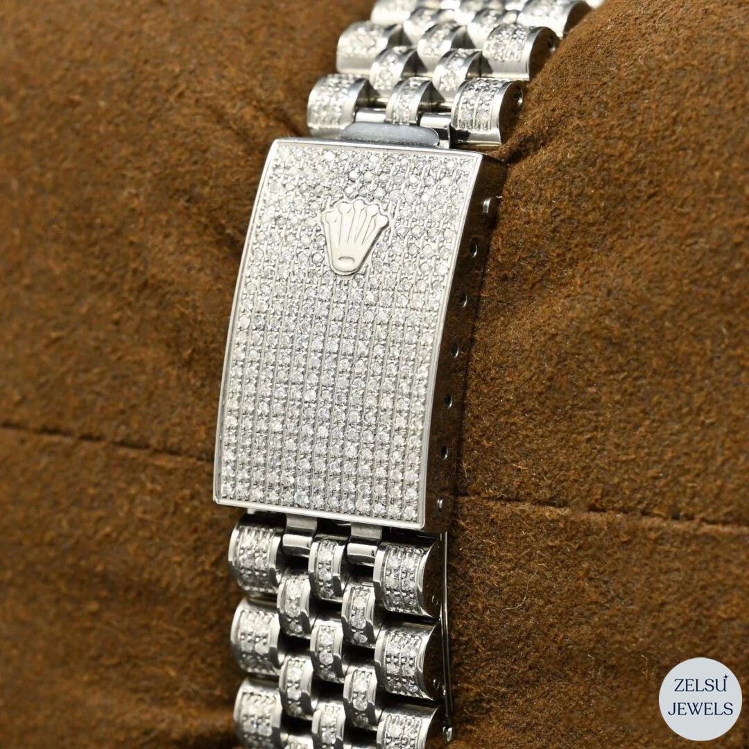 Exquisite silver moissanite diamond watch featuring a striking red crystal dial and sparkling diamonds for a luxurious design.