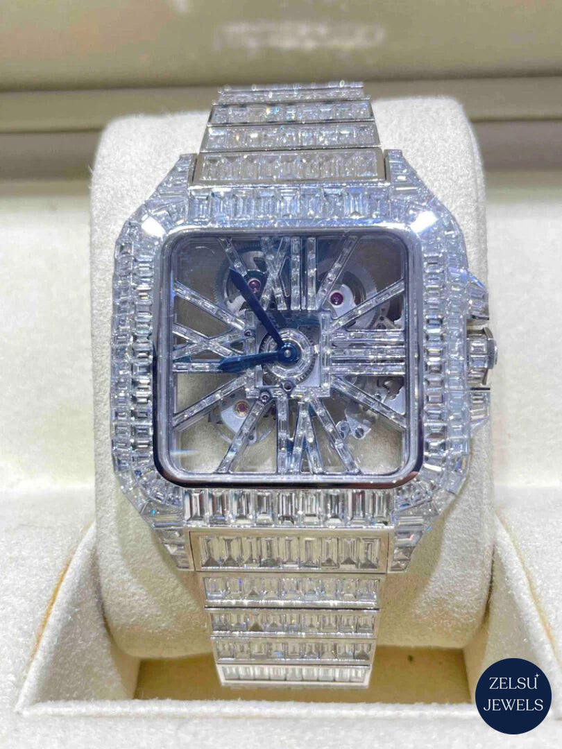 Radiant emerald diamond automatic watch, featuring beautiful emerald diamonds and smooth automatic movement for a timeless look.