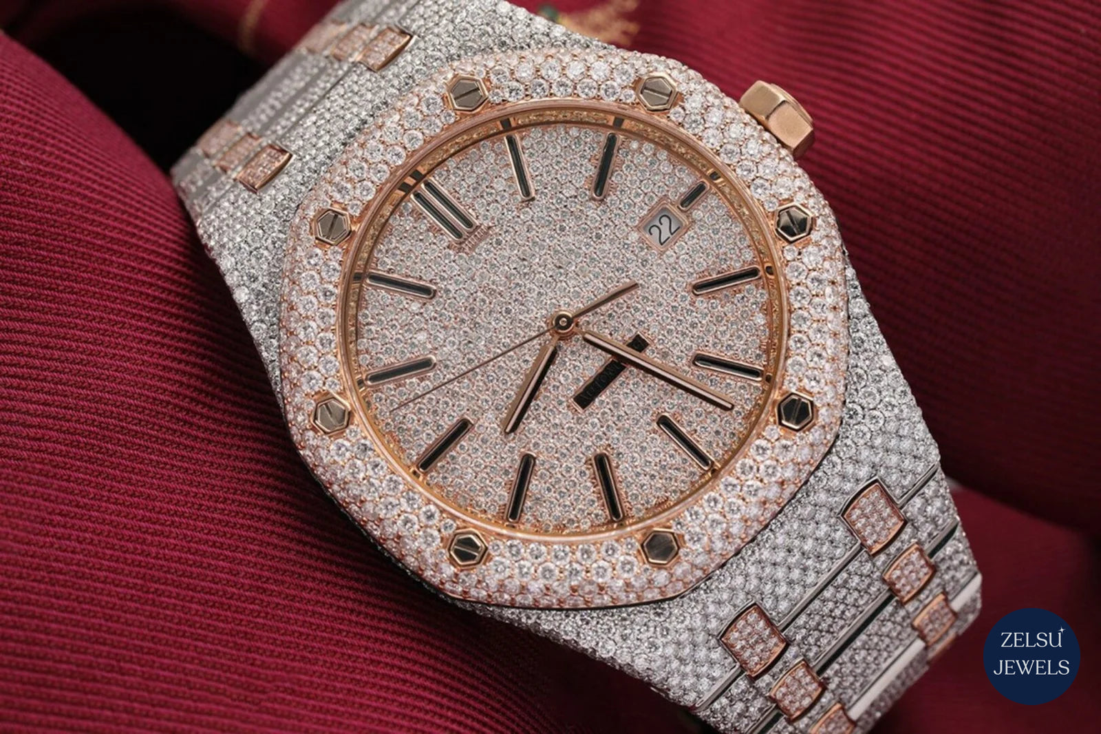 Exquisite two-tone diamond AP watch, offering both luxury and timeless design with stunning diamonds.