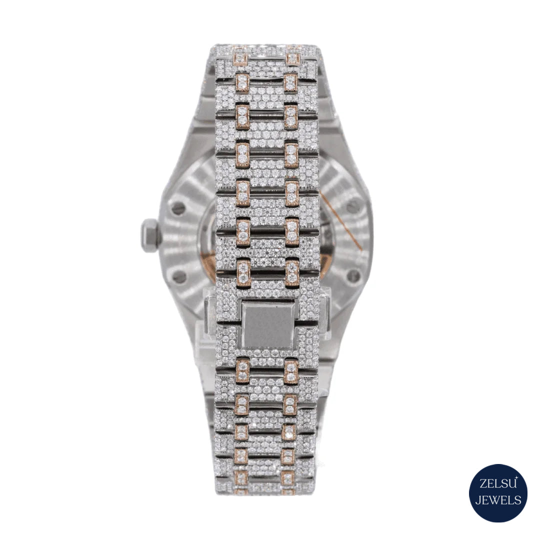 Two-tone diamond AP watch, featuring radiant diamonds for a sophisticated and stylish timepiece.