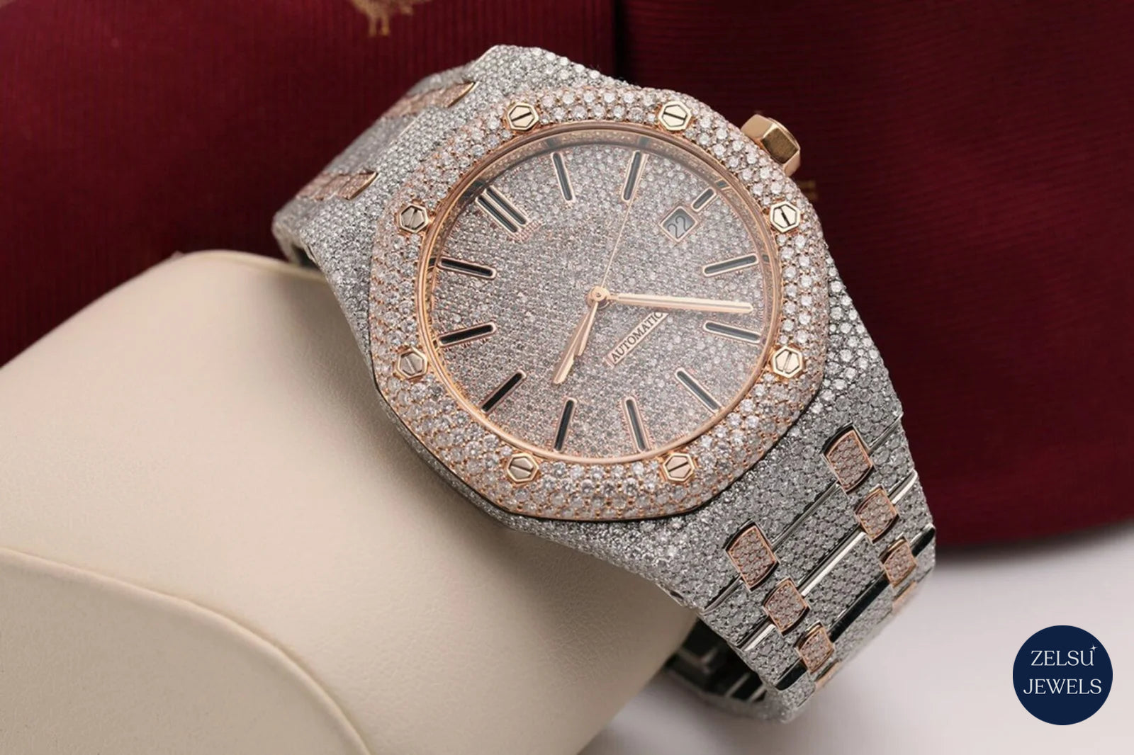 Stunning two-tone diamond AP watch, featuring radiant diamonds for a luxurious and elegant accessory.