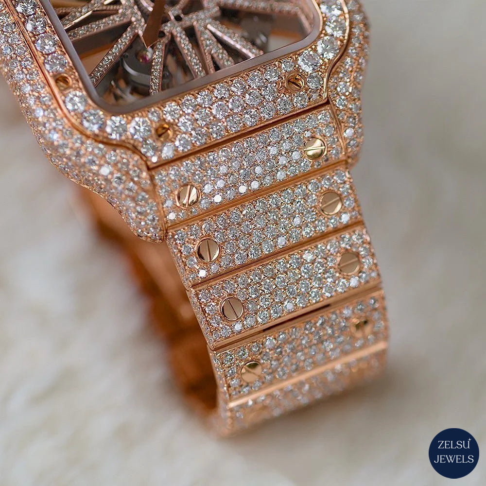 Rose gold moissanite diamond watch with automated movement, ideal for those who appreciate both style and precision.