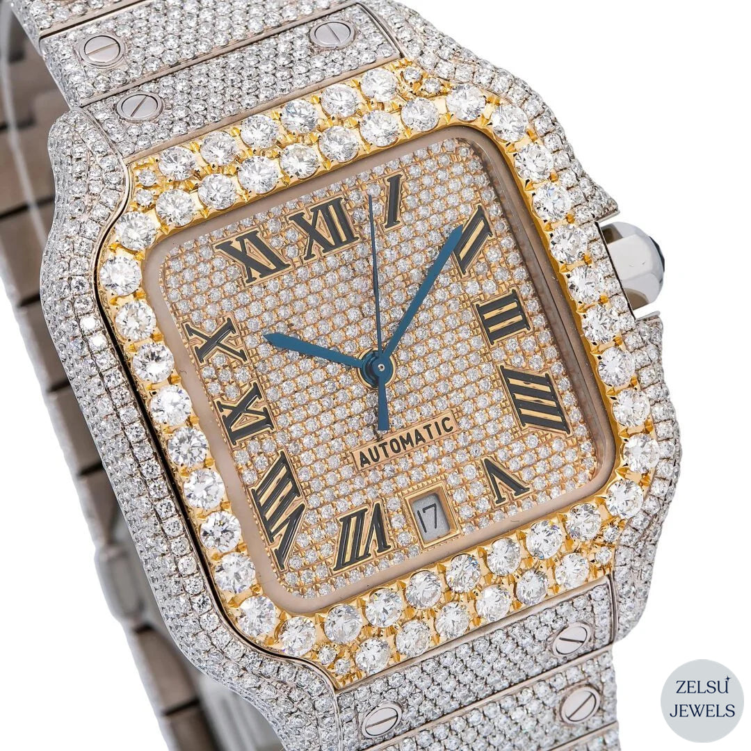 Cartier watch with blue diamond crown, ideal for making a luxurious statement with a sophisticated design.