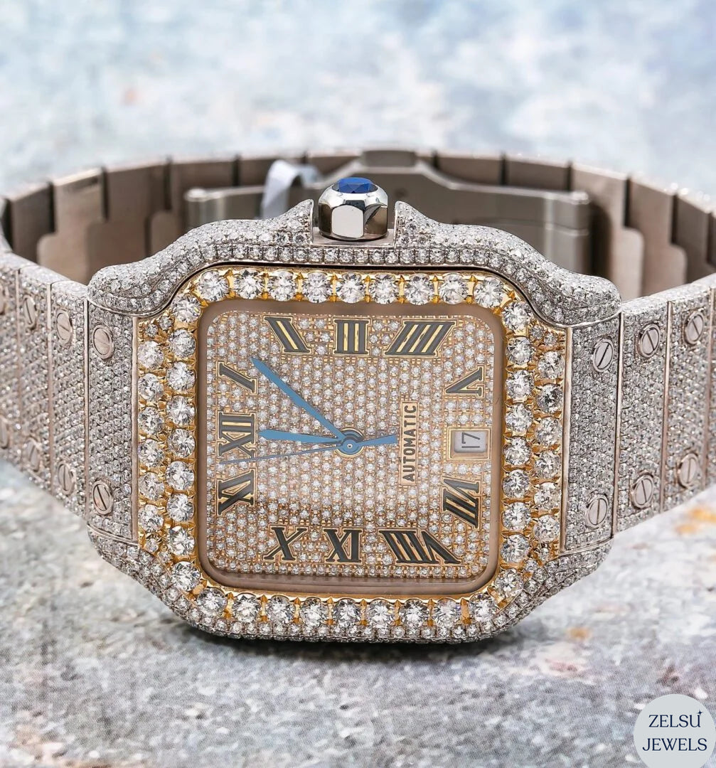 Luxury Cartier watch featuring a blue diamond crown, ideal for collectors who appreciate unique, sophisticated designs.