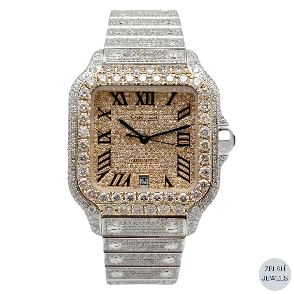 Timeless Cartier watch with a blue diamond crown, offering a perfect combination of luxury and elegance.